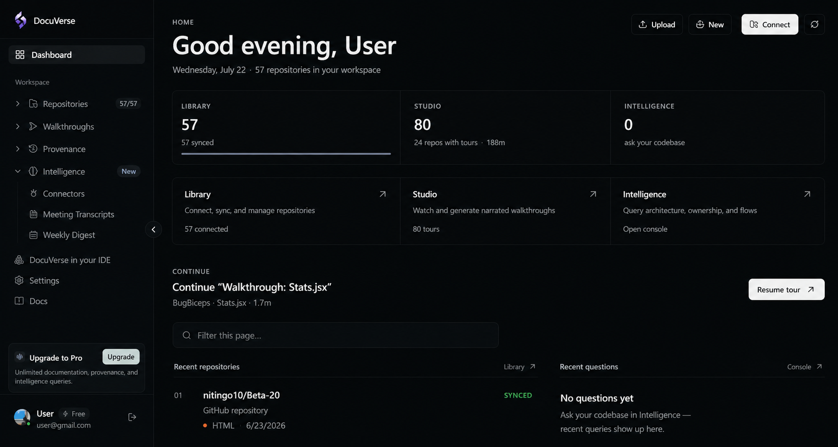 The DocuVerse dashboard